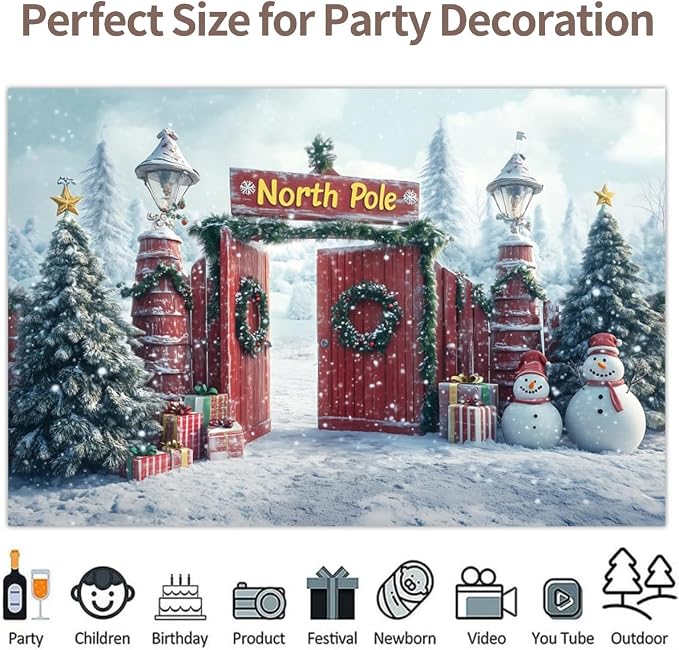 Winter Forest Backdrop Christmas Scene Background Snowy Xmas Tree Snowman Party Decorations Banner Photography Props 12x8ft Vinyl - Image 4
