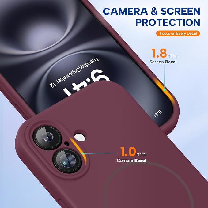 miracase Magnetic for iPhone 16 Plus Case, [Soft Anti-Scratch Microfiber Lining], Compatible with MagSafe, Liquid Silicone Shockproof Drop Protection Phone Case for 16 Plus,Wine Red - Image 8