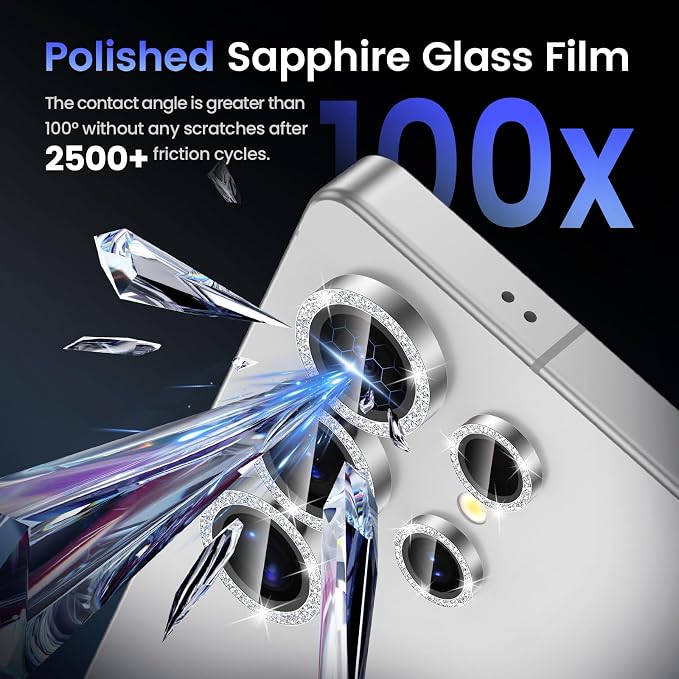 Tensea Compatible with Samsung Galaxy S25 Ultra Camera Lens Protector | 9H Tempered Glass Camera Cover Screen Protector Metal Individual Ring [Installation Tray][Case Friendly] - Image 6