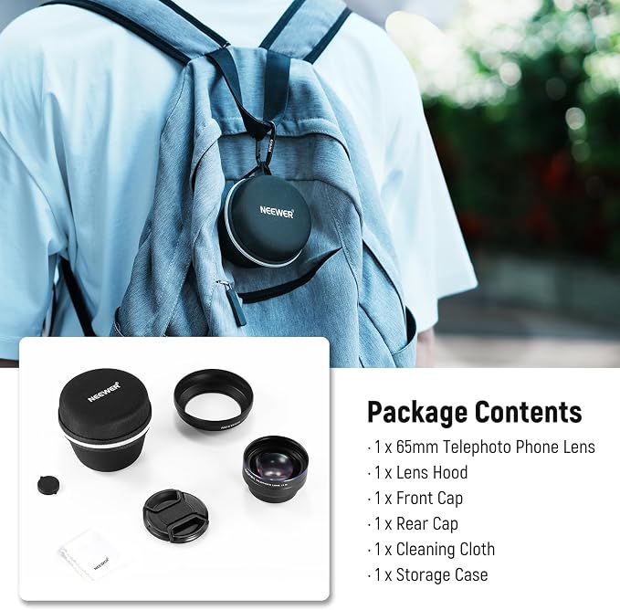 NEEWER HD 65mm Telephoto Phone Camera Lens with Lens Hood, LS-66 | For 17mm Thread Lens Backplate Cell Phone Cage Case, 1.7X Zoom Lens Attachment, Compatible with iPhone 17 16 15 Android - Image 9