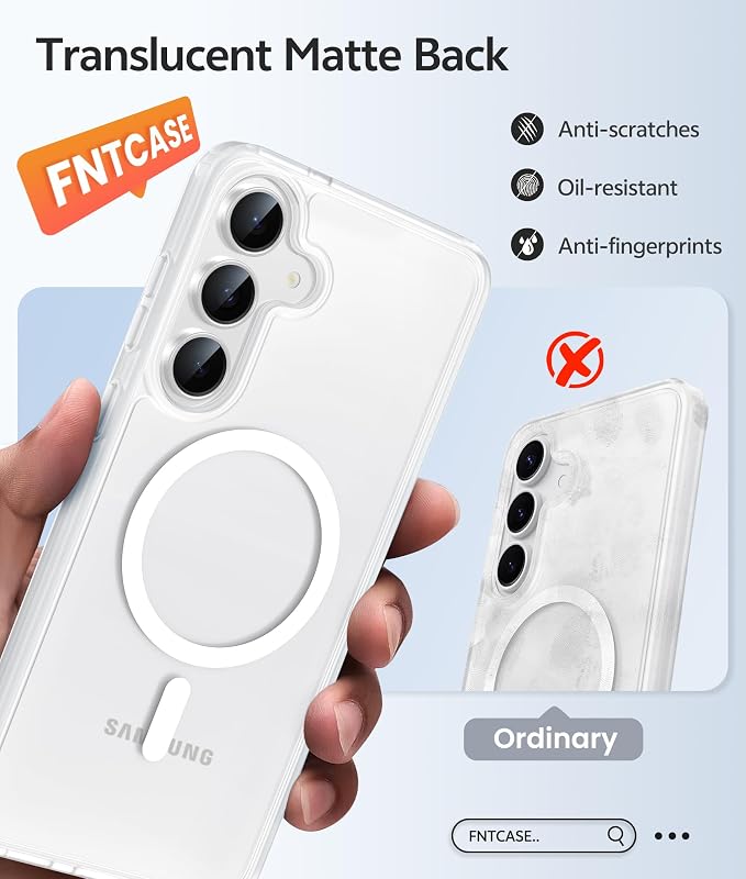 FNTCASE for Samsung Galaxy S25 FE Case, Fit for Magsafe, Screen Protector | Translucent Matte Magnetic Back, 14FT Military Grade Drop Protection, Slim Shockproof Protective Phone Cover, White - Image 6