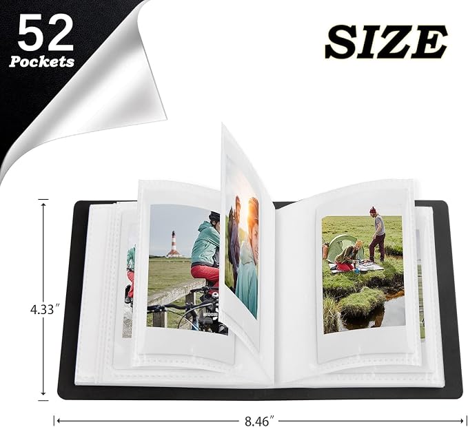 Ruibytree 52 Pockets Small Photo Album 2x3 for Instax Mini, Black, 1 Pack | Pocket-Size, PU Leather Cover, Snap Closure, Acid-Free Pages, Fits Polaroid Hi-Print 2x3, Kodak Mini Prints & ZINK Photos - Image 4