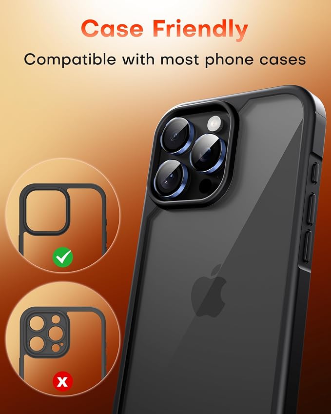 TOCOL for iPhone 16 Pro Max Camera Lens Protector/iPhone 16 Pro Camera Lens Protector Tempered Glass HD Individual Scratch Resistant Cover Accessories Case Friendly 2 Pack（Dark Blue） - Image 7