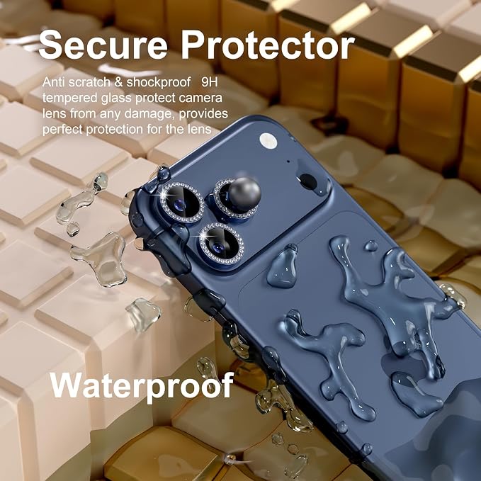 Misea Compatible for iPhone 17 Pro/iPhone 17 Pro Max Camera Lens Protector | 9H Tempered Glass Ultra HD Bling Camera Screen Protector Cover Metal Individual Ring Accessories, Deep Blue Diamond - Image 3