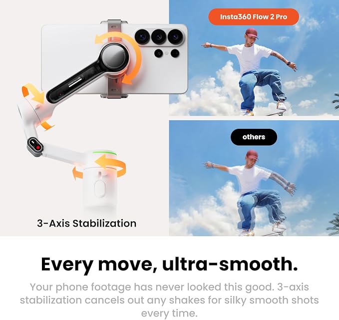 Insta360 Flow 2 Pro Gimbal Stabilizer for iPhone, Android, Phone Gimbal with AI Tracking, Fill Light, Built-in Selfie Stick & Tripod, Vlogging, Travel, Family, Sport - Ultimate AI Tracker Bundle Grey - Image 7