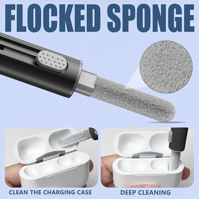 Inesore for AirPod Cleaning Kit, for Phone Earbuds Electronics(White+Black) | Metal Tip, High-Density Soft Brush, Flocked Sponge Tip, 3 in 1 Design, Compact & Lightweight, Easy Operation, Easy to Carry - Image 3