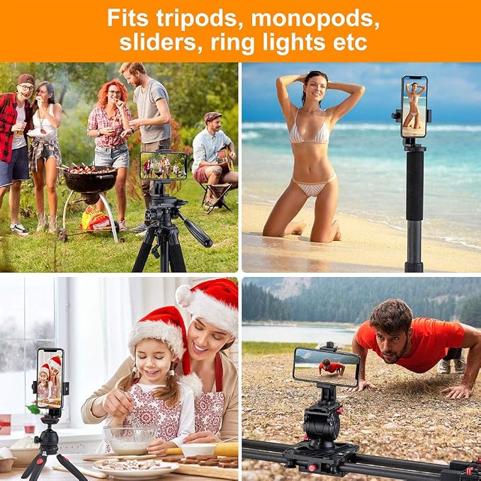 Phone Tripod Mount Adapter, Universal Tripod Cell Phone Holder | Fits Any Smartphone, 1/4" Screw, Rotating Vertical/Horizontal, Compatible with iPhone, Samsung, Selfie Stick, Monopod - Image 7