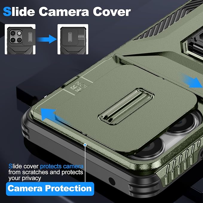 for Moto Edge 2025 Case,with Sliding Camera Lens Cover,HD Screen Protector,360° Rotating Kickstand,AYMECL Military-Grade Shockproof Protective Cover for Motorola Moto Edge 2025,Army Green - Image 3