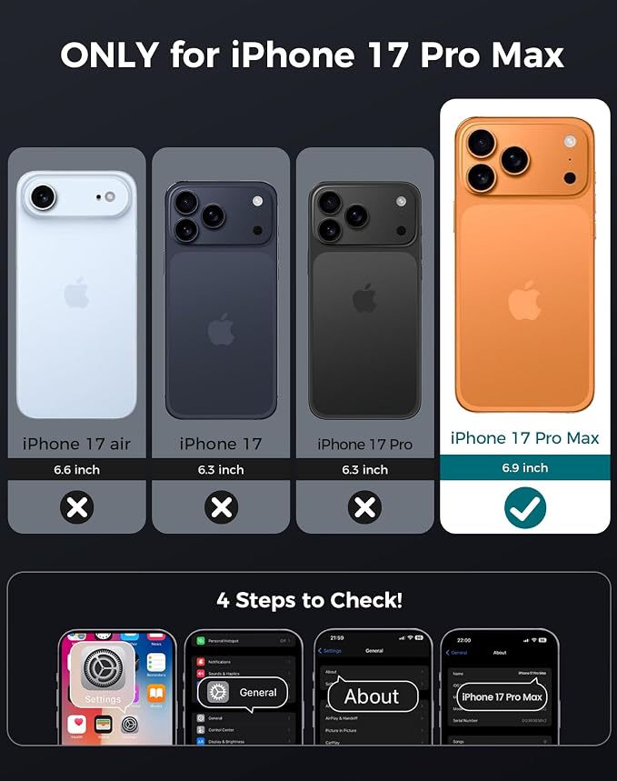 Goton 3 in 1 for iPhone 17 Pro Max Case with Privacy Screen Protector Blue | Glass Camera Lens Protector,Compatible for MagSafe,Invisible Kickstand, Shockproof Phone Cover for iPhone 17 Promax - Image 2