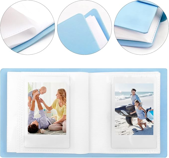 Ruibytree 52 Pockets Small Photo Album 2x3 for Instax Mini, Blue, 2 Pack | Pocket-Size, PU Leather Cover, Snap Closure, Acid-Free Pages, Fits Polaroid 2x3 Photos, Kodak Mini Prints & ZINK Photos - Image 3
