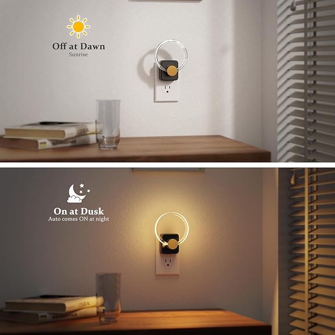 JandCase Night Light, Night Lights Plug into Wall, Dimmable Nightlight | 2 Pack,Dusk to Dawn Sensor, 180° Rotatable Round Plug in Nightlights, LED Circle Acrylic Night Light for Bathroom Kids - Image 3