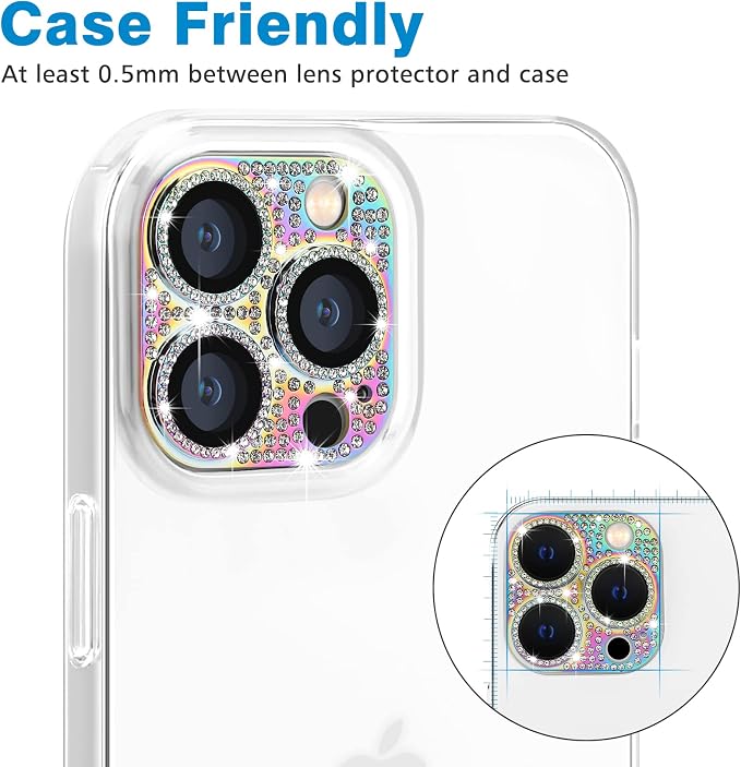 Compatible with iPhone 12 Pro Max Camera Lens Protector, Bling 3D Rhinestone Diamond 9H Tempered Glass Camera Cover Anti Scratch Shockproof Lens Screen Full Protective Cover - Image 4
