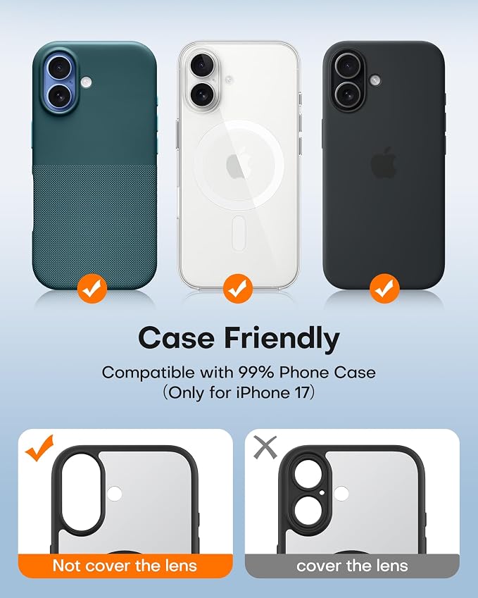 TAURI 2 Pack for iPhone 17 Camera Lens Protector, Silver | Full Coverage Military-Grade Shatterproof, Upgrade AR Anti-Reflection Ultra Clear Transmission & Case Friendly - Image 4