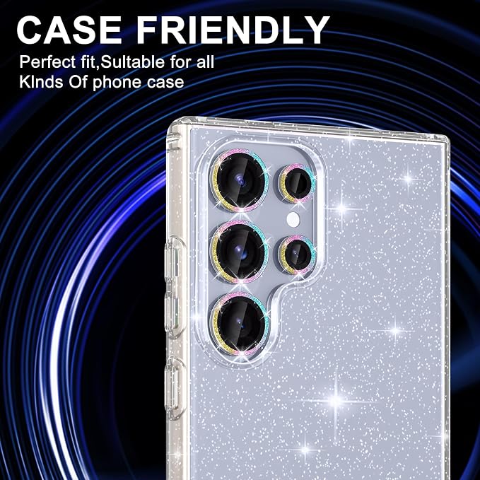for Samsung Galaxy S25 Ultra Camera Lens Protector, Individual Metal Ring Tempered Glass Lens Cover, [Strong Adsorption] Scratch Resistant Ultra-Thin HD Clear Lens Cover,1 Set-Colorful Sparkly - Image 5