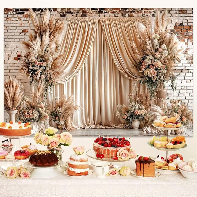 12X10ft Boho Floral Wedding Backdrop Wall Background Photography Beige Vintage Flowers Backdrops for Parties Wedding, Girls Birthday Princess Weeding Bridal Shower Floral Anniversary Ceremony Decor - Image 8