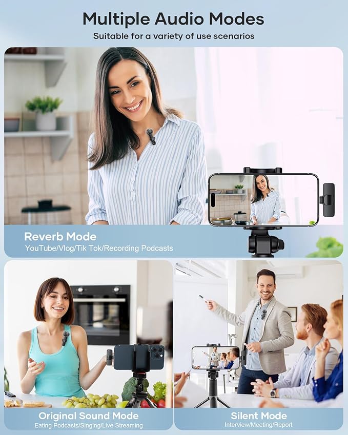 Wireless Lavalier Microphone for iPhone iPad Android, 2 Pack Noise Reduction Lapel Mic Plug and Play for Video Recording Interview Podcast YouTube (Black) - Image 3