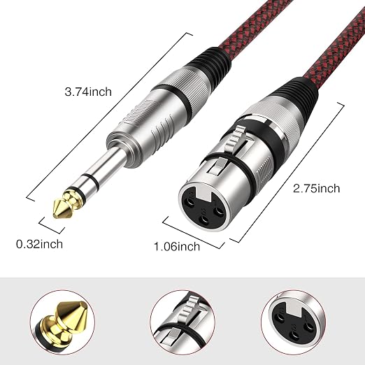 XLR Female to 1/4 Inch Cable 6ft 2Pack, Nylon Braided Microphone Cable 6.35mm TRS to XLR Female Balanced Cable Compatible with Shotgun Microphone, Recording Studios and More - Image 5