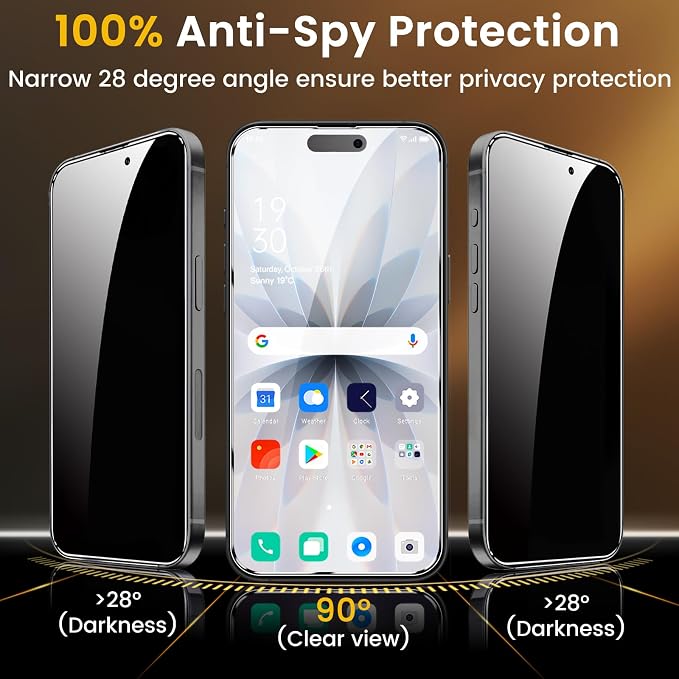 Romkasi 3 Pack Privacy Screen Protector for iPhone 17 6.3 Inch with 3 Pack Camera Lens Protector, Anti Spy Tempered Glass Film, Anti-Scratch, Touch Sensitive, Case Friendly - Image 3