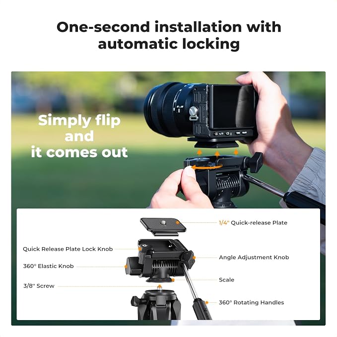 K&F CONCEPT 68" Camera Tripod Lightweight Portable DSLR Tripods | Camera Phone Video Recording Tripod Stand, Cellphone Clip for Smartphone Live Streaming Vlog. S254A3+BV01 - Image 5