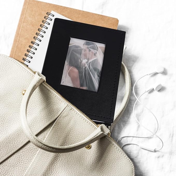 RECUTMS 100 Photo Album for 4x6 Small Leather Photo Book for Family Black | White Inner Page, 100 Vertical Pockets, Small Photo Albums for Anniversary, Wedding, Graduation Photobook, DIY Cover Window - Image 6