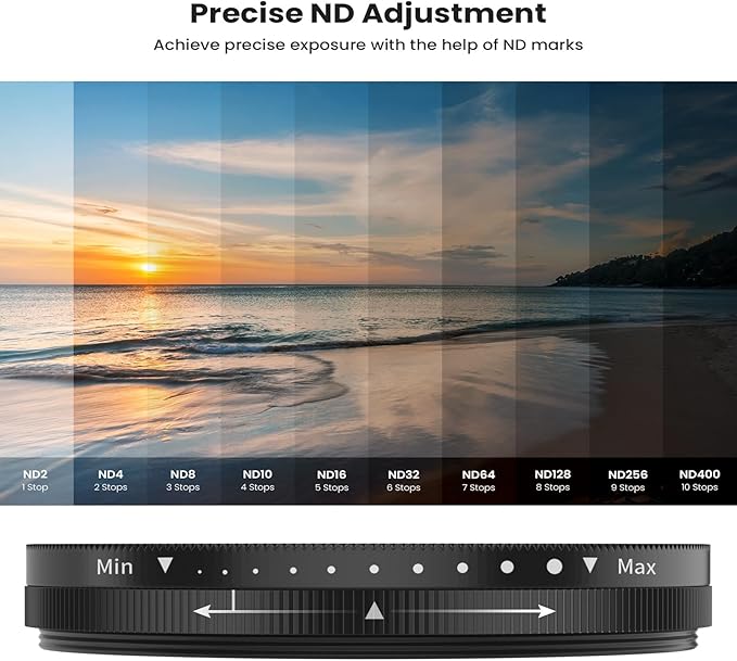 67mm Variable ND2-400 Filter for Phone/DSLR, HD Neutral Density Filter | FMC-Coated Lens Attachment with Universal Clip & 58-67mm Camera Adapter Ring for iPhone 17/16/15/14/13/12 & Samsung - Image 3