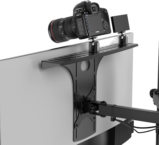 HumanCentric DSLR Monitor Mount Large, Desk Camera, Webcam & Mic Shelf | For Monitor VESA Arm, Replace Clamp Tripods, 100x100mm Patterns, Aluminum, Hardware Included, Light Mounting by HumanCentric