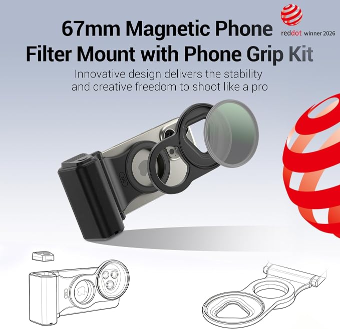JJC 67mm Magnetic Filter Adapter with Phone Camera Grip Kit, Compatible with iPhone 16 Pro Max 15 Pro Max 14 Pro Max, with Remote Control & 1/4” Tripod Screw for Vlogging Video Recording Filmmaking - Image 2