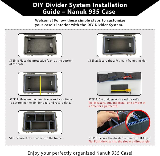 LAFENLIN DIY Divider System for Nanuk 935 Case, U-Clips & Red Tabs | Professional Divider with U-clips & Red Pull Tabs, Utility Knife.Customizable for Tools,Cameras,Medical,Tactical Gear-NO CASE - Image 4