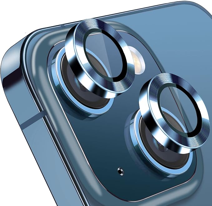 for iPhone 13 Mini/iPhone 13 Camera Lens Protector, Anti-Scratch 9H Tempered Glass Metal Camera Screen Protector Shockproof Cover Film Ring -2 Pcs Blue - Image 8