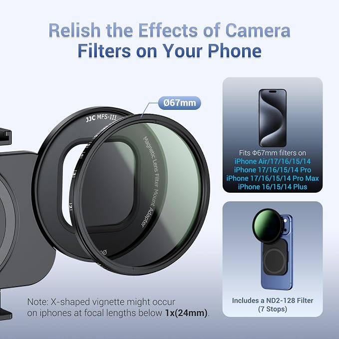 67mm Variable ND2-128 ND Filter Mount Kit with Magnetic Phone Camera Grip & Storage Pouch for iPhone 17 Air 16 15 14 Pro Max Accessories,Neutral Density Lens Filter Adapter Set w Cold Shoe & 1/4''Hole - Image 2