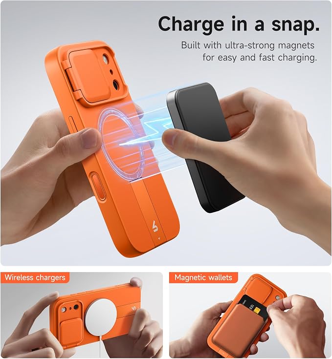 SURITCH for iPhone 17 Pro Max Case with Camera Control Cover, Camera Cover and Adjustable Kickstand, Compatible with MagSafe, Shockproof Bumper Protective Cases 6.9 Inch, Orange - Image 3
