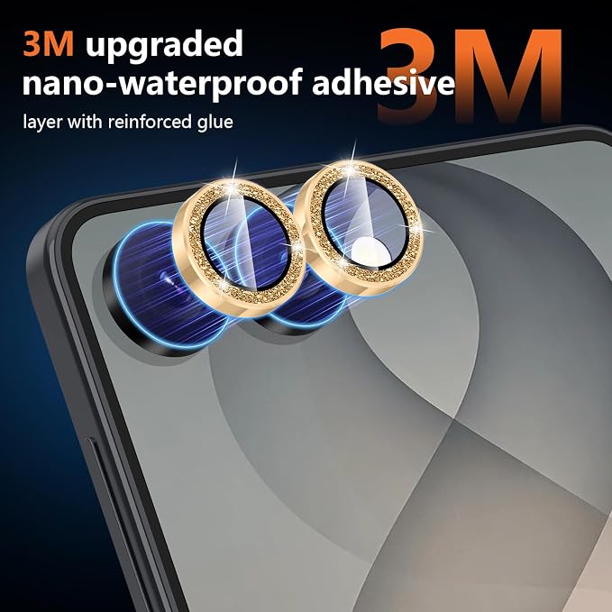 for Samsung Galaxy Z Flip 8 Camera Lens Protector, Individual Metal Ring Tempered Glass Lens Cover, [Strong Adsorption] Scratch Resistant Ultra-Thin HD Clear Lens Cover, 1 Set-Gold Sparkly - Image 4