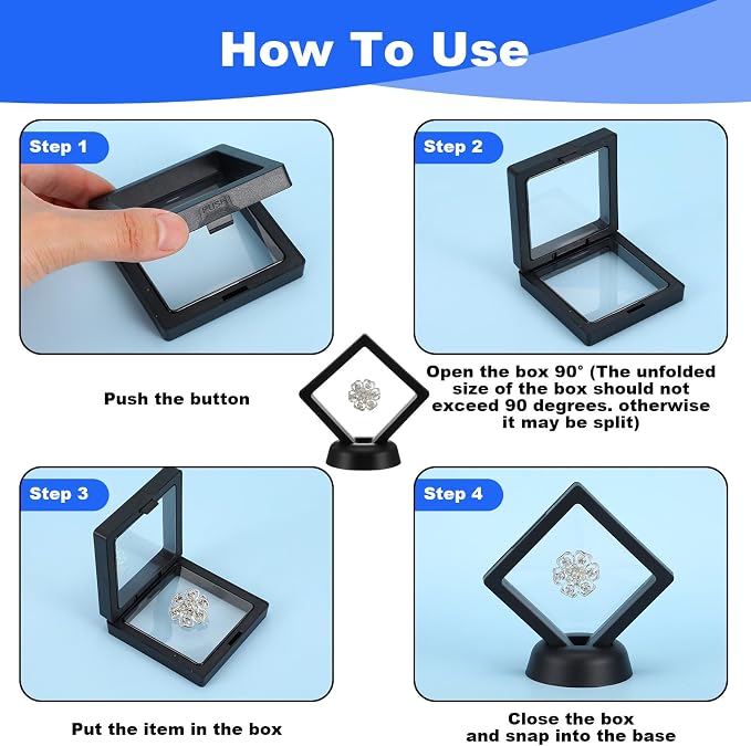 60 Pcs 3D Floating Display Case PE Film Jewelry Storage Box Coins Display Frame Holder Stands for Antique Challenge Coins, Medallion Shells Gems Rocks Pins (Black,2.76 Inch) - Image 4
