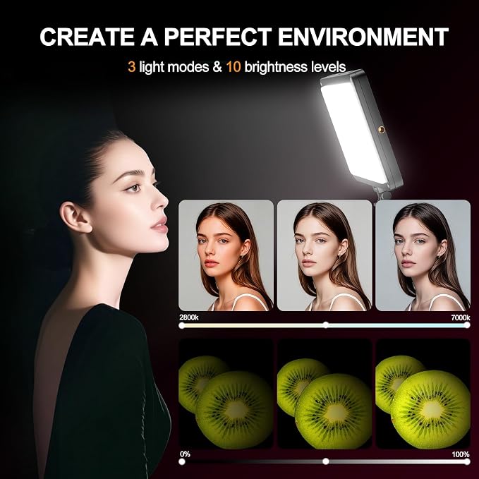 EMART 2-Pack LED Video Light Kit with Phone Holder & Barndoor | 2800-7000K Dimmable Studio Lights, 73'' Streaming Light for Video Recording, YouTube, Vlog, Photography, Content, Podcast - Image 3