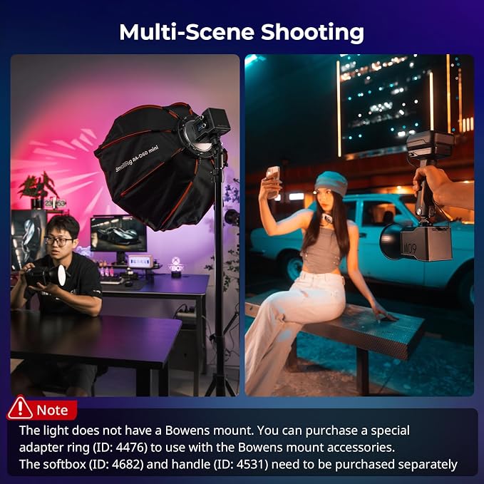 SmallRig RC 60C RGB LED Video Light, Portable Continuous Output Lighting | APP Control, 2500K-10000K, 3400mAh Battery, 45min Runtime, for Photography/Video/Studio, Lite Edition - Image 4