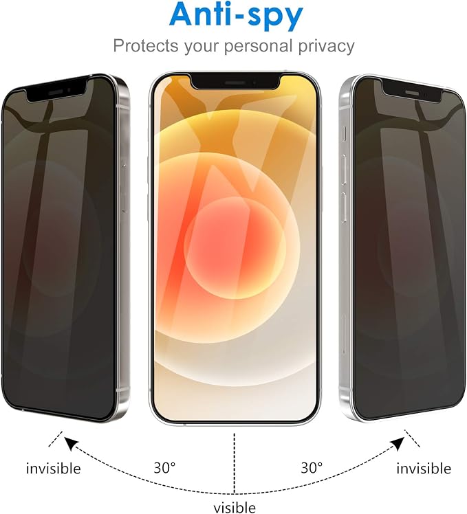 JETech Privacy Screen Protector for iPhone 12, 2+2 Pack | with Camera Lens Protector, Anti-Spy 9H Tempered Glass, Fingerprint ID Compatible - Image 5