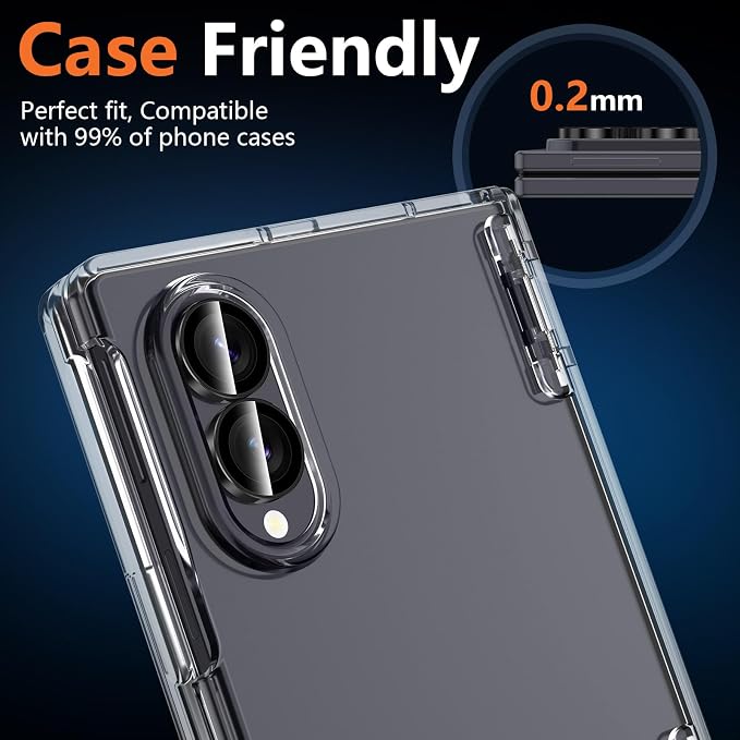 for Samsung Galaxy Z Fold 8 Camera Lens Protector, Individual Metal Ring Tempered Glass Lens Cover, [Strong Adsorption] Scratch Resistant Ultra-Thin HD Clear Lens Cover, 1 Set-Black Ring - Image 6