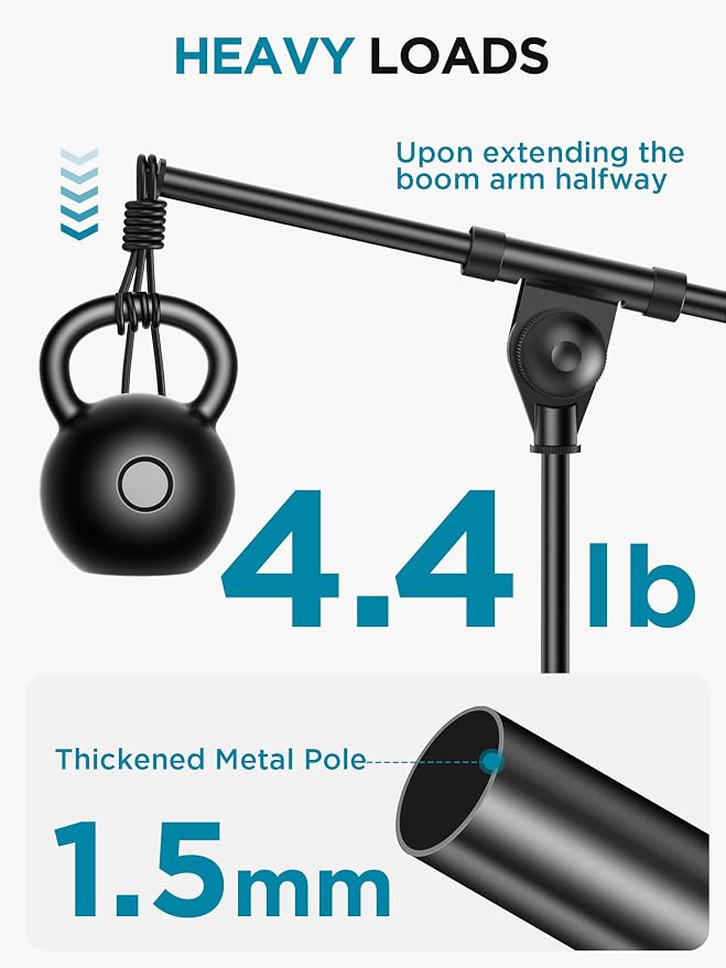 InnoGear 2 Set Mic Stand Desk Boom Arm Microphone Stand for Blue Yeti | for Shure Fifine Guitar Amps, 4.4lb Weight Capacity, Arm Swivel Sideways, Stable, Extendable, Adjustable, Cable Clip Included - Image 4