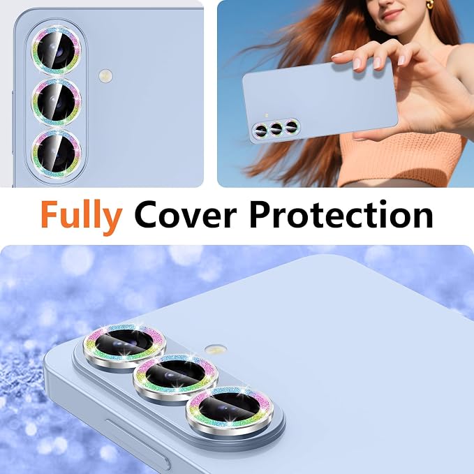 for Samsung Galaxy S26 Camera Lens Protector, Individual Metal Ring Tempered Glass Lens Cover, [Strong Adsorption] Scratch Resistant Ultra-Thin HD Clear Lens Cover,1 Set-Colorful Sparkly - Image 8