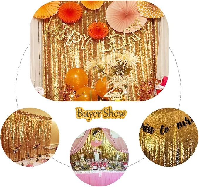 SquarePie 6x6ft Gold Sequin Backdrop, High Density Non-Transparent Glitter Curtain for Photography, Birthday, Wedding Party Decorations, Thick Solid Background with 4" Rod Pocket, 1 Panel - Image 7