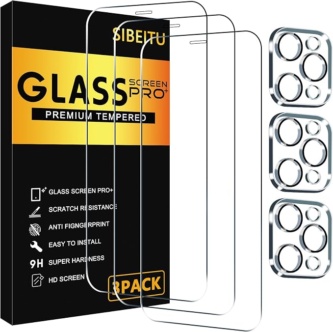 SIBEITU 3+3 Pack Screen Protector + Camera Lens Protector for iPhone 12 Pro | 6.1 Inch HD 9H Hardness Tempered Glass Film, Scratch Resistant, Sensor Protection, Case Friendly, High Response, Bubble Free by SIBEITU