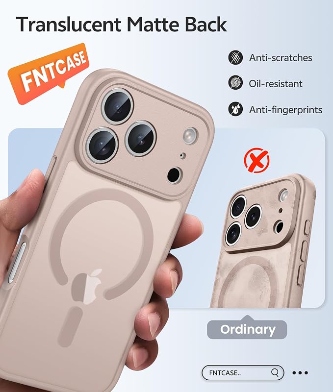 FNTCASE for iPhone 17 Pro Case, Fit for Magsafe, Screen Protector | Full Camera Protection, Translucent Matte, 14FT Military Grade Drop Proof, Shockproof Protective Phone Cover, Desert Gold - Image 6