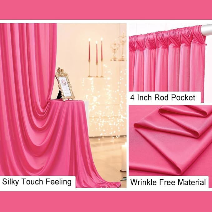 40 ft x 10 ft Wrinkle Free Fuchsia Backdrop Curtain for Parties, 8Panels Polyester Hot Pink Photo Backdrop Drapes for Wedding Birthday Party Baby Shower - Image 4