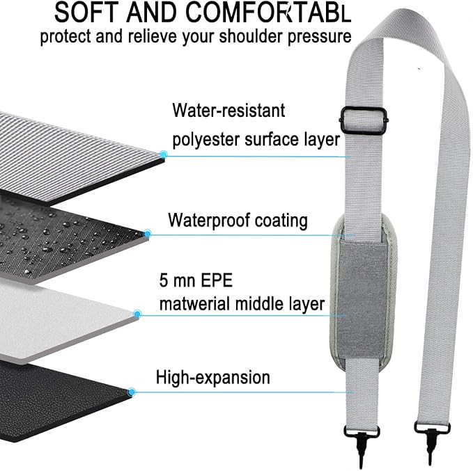 Shoulder Strap, Durable 55" Universal Replacement Laptop Shoulder Strap, Adjustable Comfortable Belt with Metal Hooks for Briefcase, Computer Messenger Bag, Laptop Case Luggage/Duffel/Camera, (Grey) - Image 5