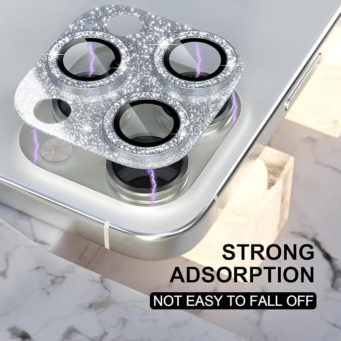 Choiche for iPhone 16 Pro/iPhone 16 Pro Max Camera Lens Protector | Bling Camera Cover with 9H Tempered Glass Lens Screen Protector Metal Ring Decoration Accessories (Glitter-Silver) - Image 6