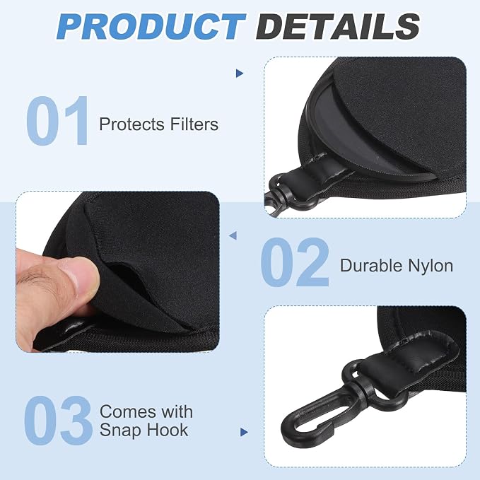 PATIKIL 37mm Lens Filter Case, 2PCS 2 Pockets Camera Filter Carry Bag Nylon Shockproof Camera Filter Lens Protector Pouch for Photography Round Circular Square Filters Storage, Black - Image 3