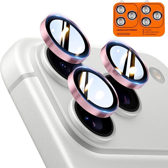TOCOL Camera Lens Protector for iPhone 17 Pro Max/iPhone 17 Pro Tempered Glass HD Individual Scratch Resistant Camera Cover Accessories Case Friendly 2 Pack（Pink） by TOCOL