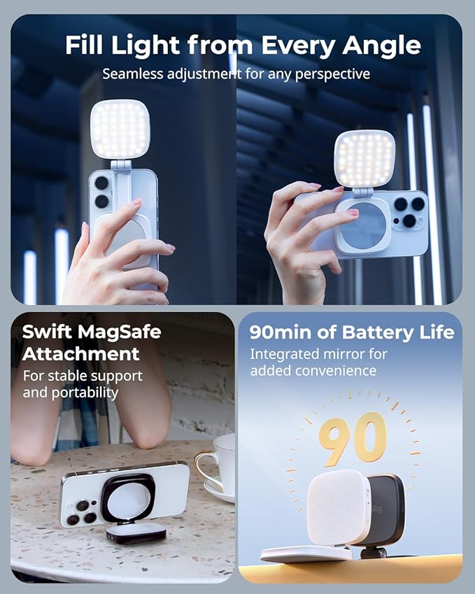 SmallRig Magnetic Selfie Light for iPhone, Phone Light with a Mirror | Instant Attachment for MagSafe, for Selfies, Video Conference, Vibe P48 Black - Image 2