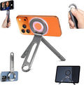 Magnetic Phone Tripod Stand for iPhone iPad, Aluminium Portable Phone Tablet Holder with Carabiner Smartphone Mini Tripod Stand Strong Magnet Compatible with iPhone 17 16 15 14 13 12 iPad Series by Chesjin