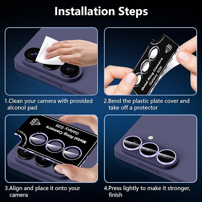 for Samsung Galaxy S26 Camera Lens Protector, Individual Metal Ring Tempered Glass Lens Cover, [Strong Adsorption] Scratch Resistant Ultra-Thin HD Clear Lens Cover, 1 Set-Purple Shine - Image 6